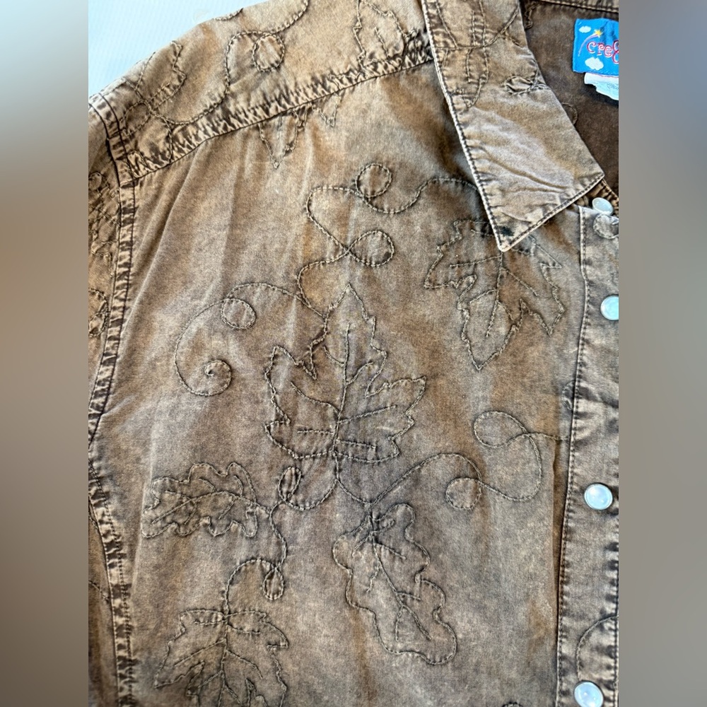 Cre8ions Western Embroidered Brown Floral Button Down Shirt